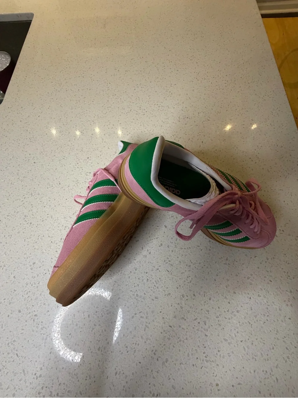adidas Originals Pink Suede Trainers with Green Stripes - Picture 5 of 5